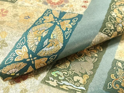 平和屋着物●玉虫金彩　加藤信和　六通柄袋帯　螺旋　檜垣動物花文　引箔　正絹　逸品　CABK4504vp
