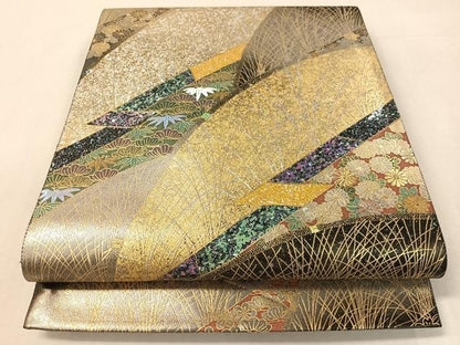 平和屋着物●玉虫螺鈿　加藤信和　六通柄袋帯　草花吉祥文　引箔　正絹　逸品　CABK4505vp