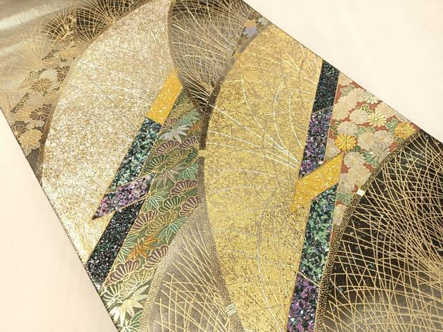 平和屋着物●玉虫螺鈿　加藤信和　六通柄袋帯　草花吉祥文　引箔　正絹　逸品　CABK4505vp
