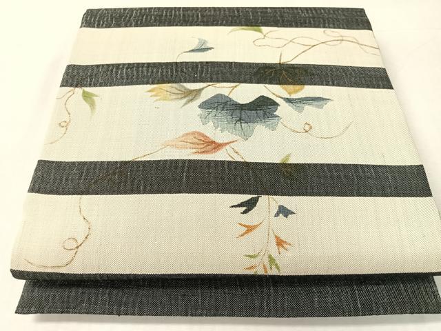 平和屋着物●太鼓柄袋帯　紬地　横段蔦の葉文　正絹　逸品　CABK4506vp