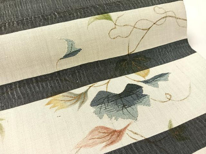 平和屋着物●太鼓柄袋帯　紬地　横段蔦の葉文　正絹　逸品　CABK4506vp