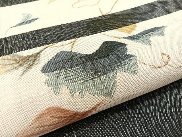 平和屋着物●太鼓柄袋帯　紬地　横段蔦の葉文　正絹　逸品　CABK4506vp