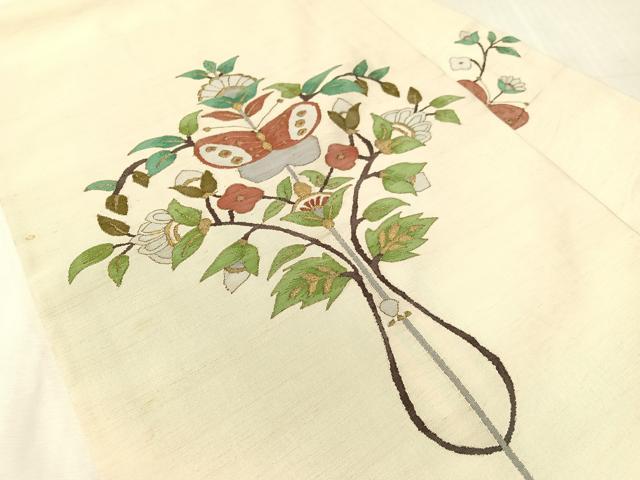 平和屋着物●明綴　九寸名古屋帯　更紗花蝶文　金糸　正絹　逸品　CABK4511vp