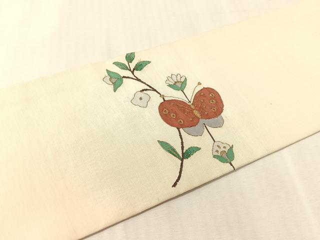平和屋着物●明綴　九寸名古屋帯　更紗花蝶文　金糸　正絹　逸品　CABK4511vp