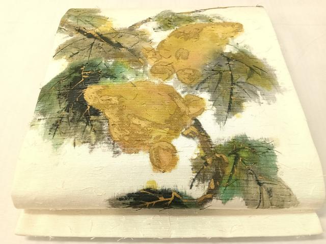 平和屋着物●九寸開き名古屋帯　手描き　髭紬　成り物　金彩　正絹　逸品　CABK4512vp