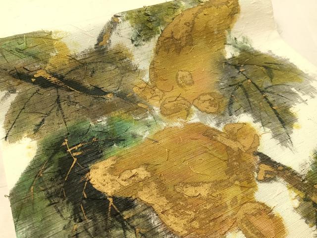 平和屋着物●九寸開き名古屋帯　手描き　髭紬　成り物　金彩　正絹　逸品　CABK4512vp