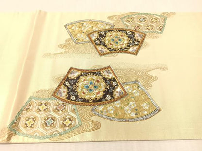 平和屋着物●中国三大刺繍　蘇州刺繍　雲娥導　総刺繍　太鼓柄袋帯　地紙花鳥文　金糸　正絹　逸品　CABK4525vp