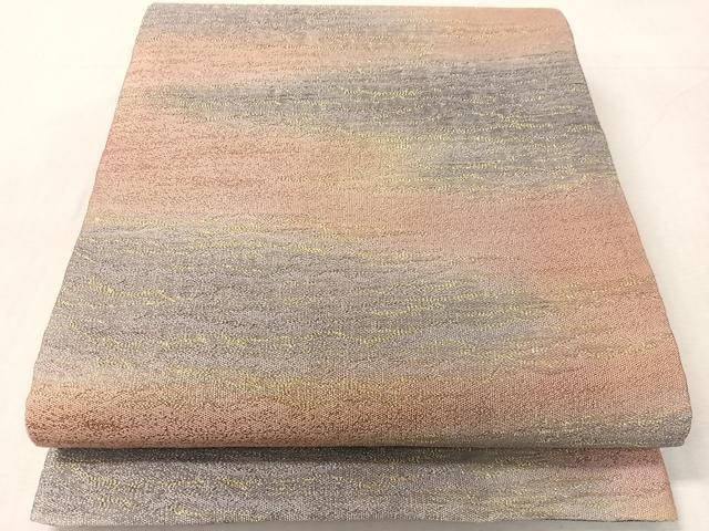平和屋着物●六通柄袋帯　霞文　金糸　正絹　逸品　CABK4526vp