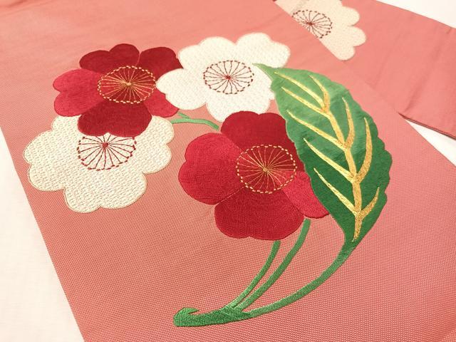 平和屋着物●アンティーク　大正ロマン　九寸名古屋帯　総手刺繍　駒刺繍　草花文　正絹　逸品　CABK4528vp