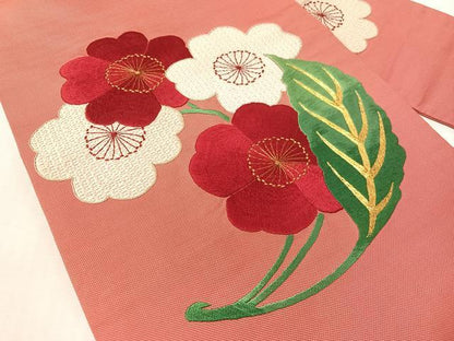 平和屋着物●アンティーク　大正ロマン　九寸名古屋帯　総手刺繍　駒刺繍　草花文　正絹　逸品　CABK4528vp