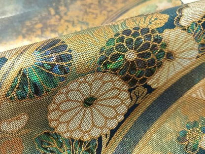 平和屋着物●太鼓柄袋帯　螺鈿箔　流水花文　金銀彩　引箔　やまと誂製　正絹　逸品　CABK4530vp