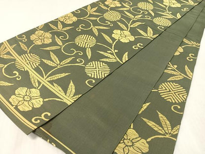 平和屋着物●六通柄　本袋帯　笹蔓花文　正絹　逸品　CABK4538vp