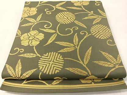 平和屋着物●六通柄　本袋帯　笹蔓花文　正絹　逸品　CABK4538vp