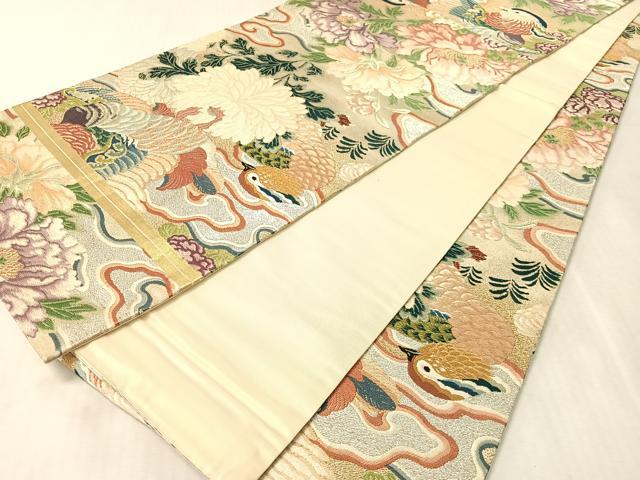 平和屋着物●アンティーク　大正ロマン　全通柄袋帯　唐織　鴛鴦花文　金銀糸　正絹　逸品　CABK4539vp