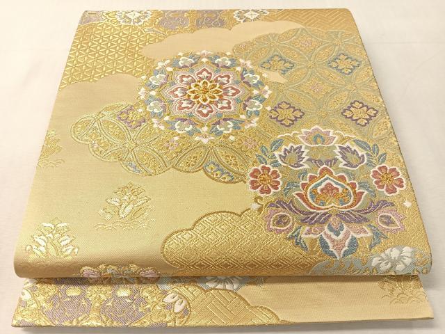 平和屋着物●六通柄袋帯　唐織　雲取り正倉院花文　金糸　正絹　逸品　CABK4540vp