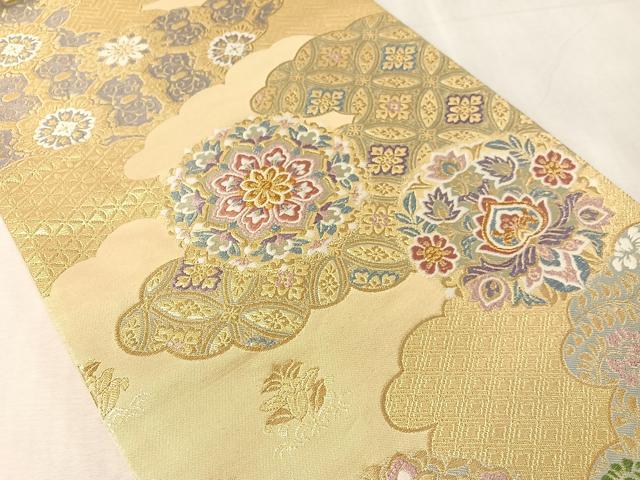 平和屋着物●六通柄袋帯　唐織　雲取り正倉院花文　金糸　正絹　逸品　CABK4540vp