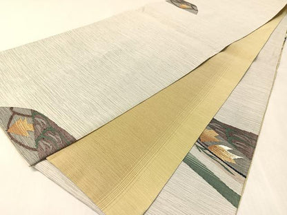 平和屋着物●両面　六通柄袋帯　すくい織　唐草文　正絹　逸品　CABK4542vp