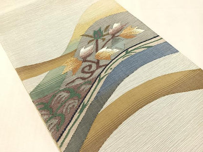 平和屋着物●両面　六通柄袋帯　すくい織　唐草文　正絹　逸品　CABK4542vp
