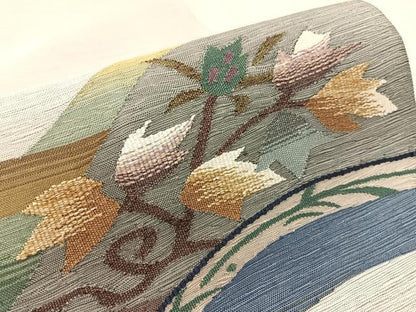 平和屋着物●両面　六通柄袋帯　すくい織　唐草文　正絹　逸品　CABK4542vp