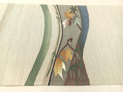 平和屋着物●両面　六通柄袋帯　すくい織　唐草文　正絹　逸品　CABK4542vp