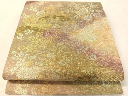 平和屋着物●全通柄袋帯　草花文　金銀糸　正絹　逸品　未使用　CABK4543vp