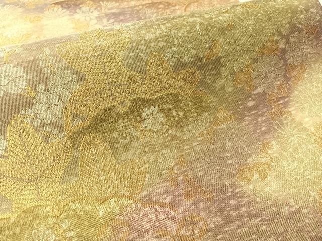 平和屋着物●全通柄袋帯　草花文　金銀糸　正絹　逸品　未使用　CABK4543vp