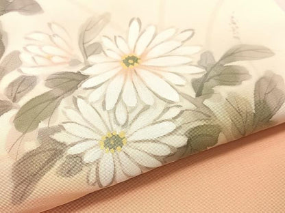 平和屋着物●塩瀬　九寸開き名古屋帯　作家物　手描き　菊花文　金銀彩　正絹　逸品　CABK4546vp