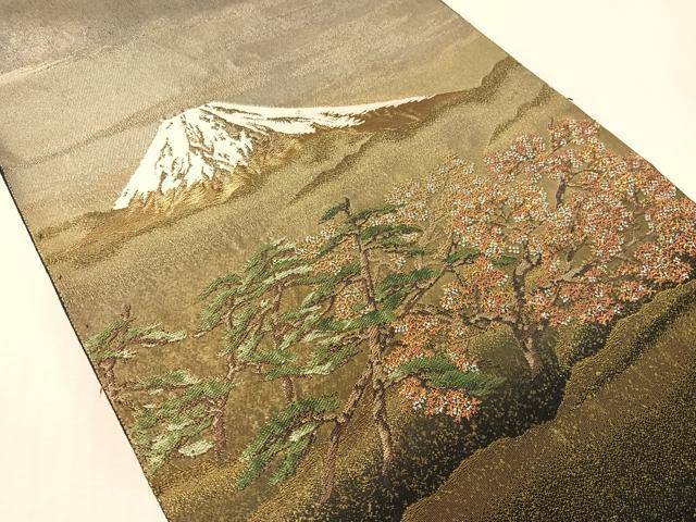 平和屋着物●近代日本画の巨匠　横山大観　じゅらく謹製　太鼓柄袋帯　不二霊峰　黒地　金糸　引箔　正絹　逸品　CABK4552vp