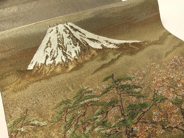 平和屋着物●近代日本画の巨匠　横山大観　じゅらく謹製　太鼓柄袋帯　不二霊峰　黒地　金糸　引箔　正絹　逸品　CABK4552vp