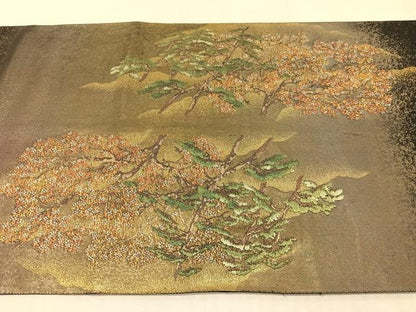 平和屋着物●近代日本画の巨匠　横山大観　じゅらく謹製　太鼓柄袋帯　不二霊峰　黒地　金糸　引箔　正絹　逸品　CABK4552vp