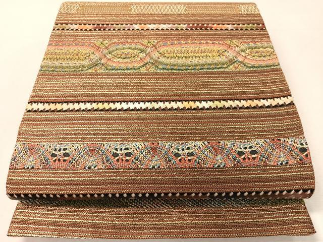 平和屋着物●六通柄袋帯　リボン織　横段文　金糸　正絹　逸品　CABK4553vp