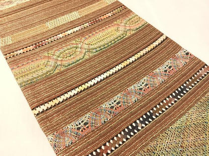 平和屋着物●六通柄袋帯　リボン織　横段文　金糸　正絹　逸品　CABK4553vp