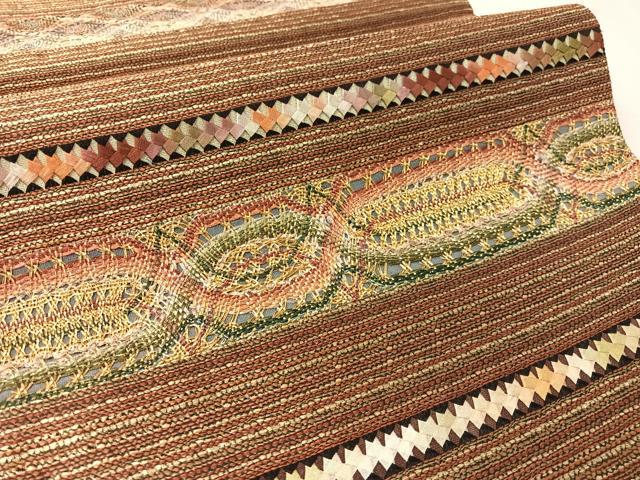 平和屋着物●六通柄袋帯　リボン織　横段文　金糸　正絹　逸品　CABK4553vp