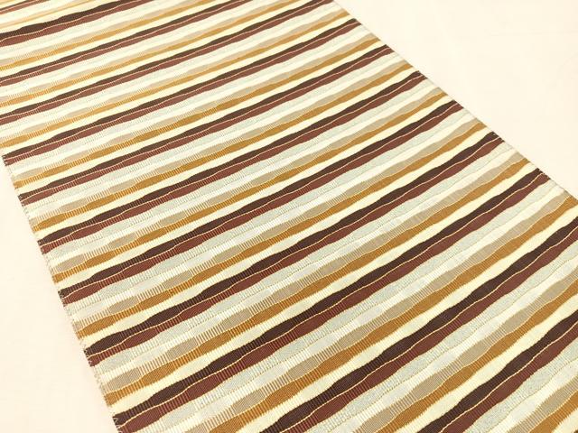 平和屋着物●八寸名古屋帯　綴れ　めがね織　よろけ縞　銀糸　正絹　逸品　未使用　CABK4555vp