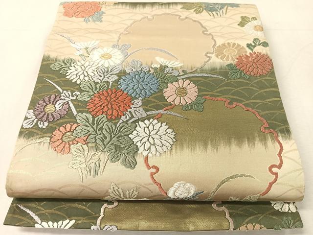 平和屋着物●六通柄袋帯　唐織　雪輪花文　金糸　正絹　逸品　CABK4559vp