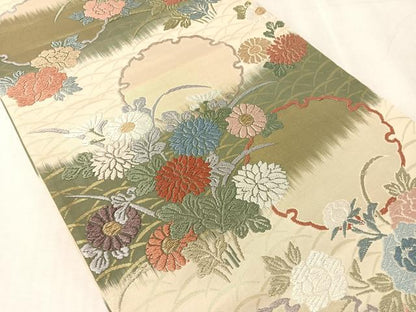 平和屋着物●六通柄袋帯　唐織　雪輪花文　金糸　正絹　逸品　CABK4559vp