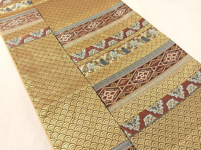 平和屋着物●六通柄袋帯　唐織　市松吉祥花文　金銀糸　正絹　逸品　CABK4565vp