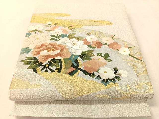 平和屋着物●爪掻き本綴れ　太鼓柄袋帯　地紙花車文　金銀糸　正絹　逸品　CABK4566vp