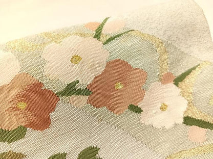 平和屋着物●爪掻き本綴れ　太鼓柄袋帯　地紙花車文　金銀糸　正絹　逸品　CABK4566vp