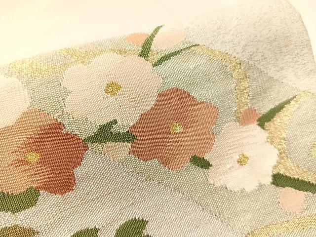 平和屋着物●爪掻き本綴れ　太鼓柄袋帯　地紙花車文　金銀糸　正絹　逸品　CABK4566vp