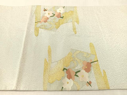平和屋着物●爪掻き本綴れ　太鼓柄袋帯　地紙花車文　金銀糸　正絹　逸品　CABK4566vp
