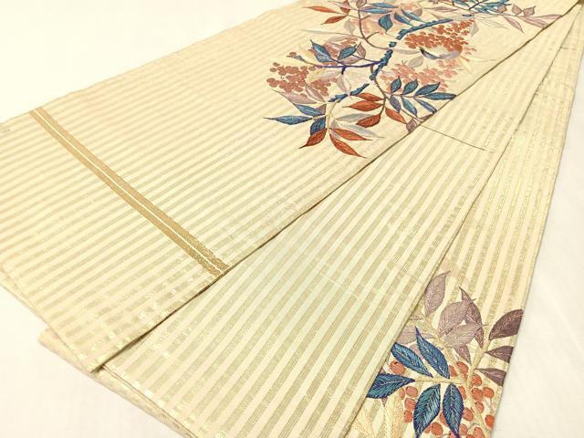 平和屋着物●アンティーク　大正ロマン　丸帯　総手刺繍　休み鳥　金糸　引き抜き帯　正絹　逸品　CABK4567vp