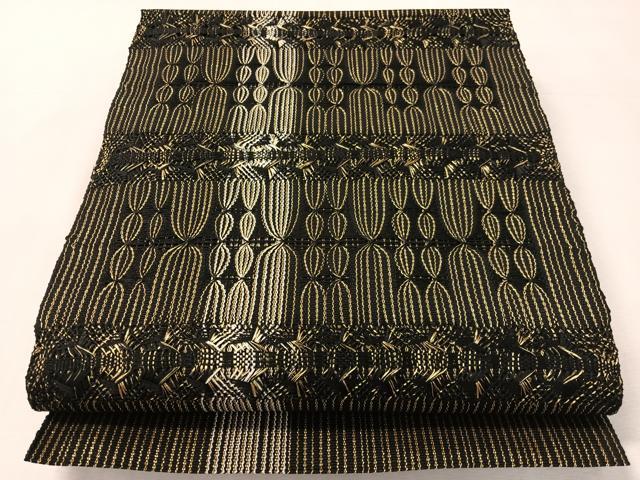 平和屋着物●八寸名古屋帯　組織　横段文　黒地　金糸　正絹　逸品　CABK4568vp