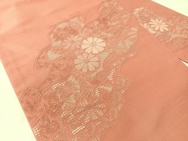 平和屋着物●中国三大刺繍 スワトウ相良刺繍 総刺繍 九寸名古屋帯 紬地 道長花文 蘇芳香色 証紙付き 正絹 逸品 未使用 CABK4569vp