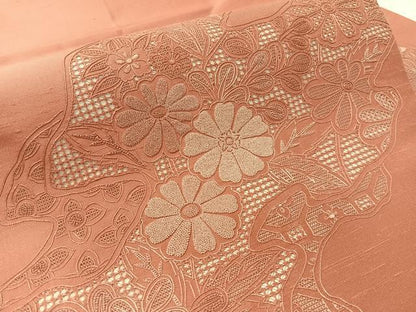 平和屋着物●中国三大刺繍 スワトウ相良刺繍 総刺繍 九寸名古屋帯 紬地 道長花文 蘇芳香色 証紙付き 正絹 逸品 未使用 CABK4569vp