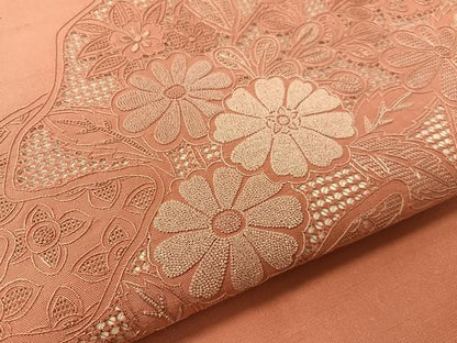 平和屋着物●中国三大刺繍 スワトウ相良刺繍 総刺繍 九寸名古屋帯 紬地 道長花文 蘇芳香色 証紙付き 正絹 逸品 未使用 CABK4569vp