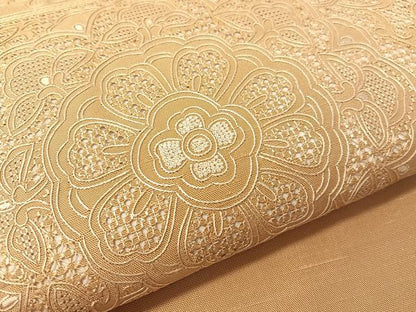 平和屋着物●中国三大刺繍　スワトウ相良刺繍　総刺繍　九寸名古屋帯　紬地　色紙吉祥花文　飴色　正絹　逸品　未使用　CABK4571vp