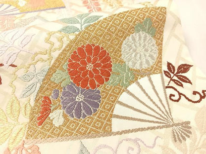 平和屋着物●六通柄袋帯　唐織　能装扇面藤花文　金銀糸　正絹　逸品　CABK4578vp