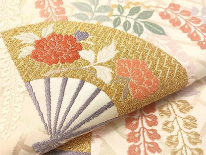 平和屋着物●六通柄袋帯　唐織　能装扇面藤花文　金銀糸　正絹　逸品　CABK4578vp