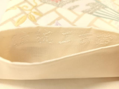 平和屋着物●六通柄袋帯　唐織　能装扇面藤花文　金銀糸　正絹　逸品　CABK4578vp